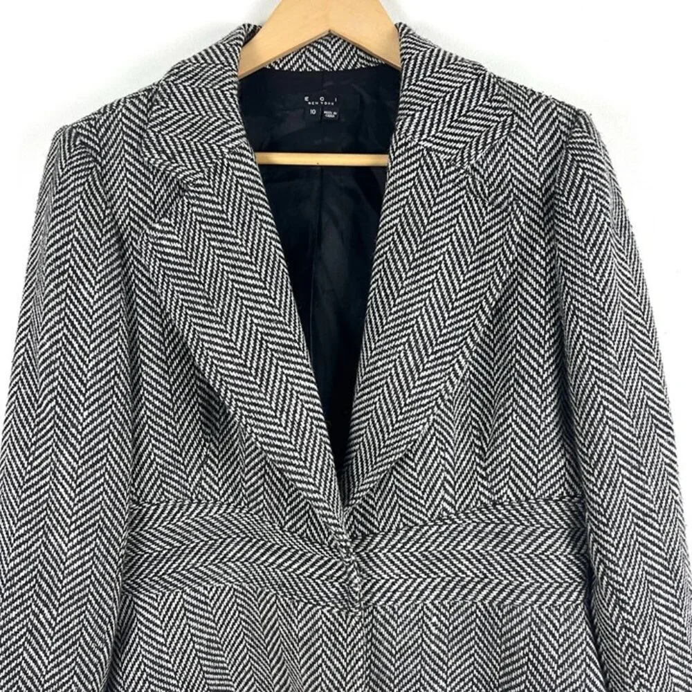 ECI New York Cropped Blazer‎ sz 10 Black & While Herringbone Office Attire